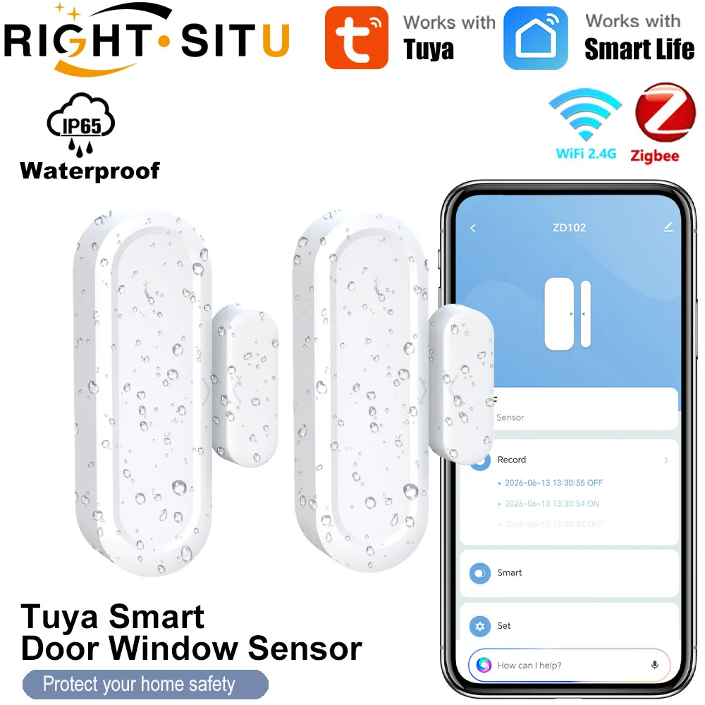 Tuya Zigbee/WiFi Door Window Magnetic Sensor IP65 Waterproof Wireless Connection Smart Home Protection Door Detectors Automation