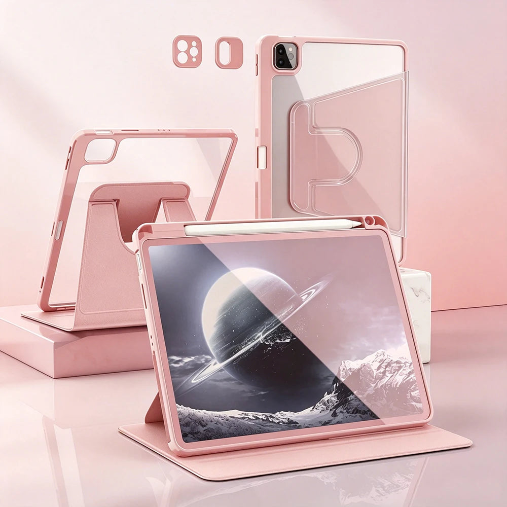For iPad mini Air Pro 1 2 3 4 5 6 7 8 9 10 11 8.3 9.7 10.2 10.5 10.9 11 12.9 13 360 Degree Rotating Acrylic Case Auto Wake/Sleep
