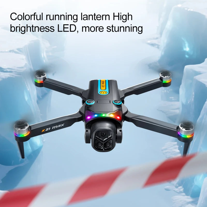 ZNLYRION K21MAX Foldable Brushless Drone With Screen Remote EIS Dual Electric Camera Optical Flow Hover Colorful LED Light RC Quadcopter
