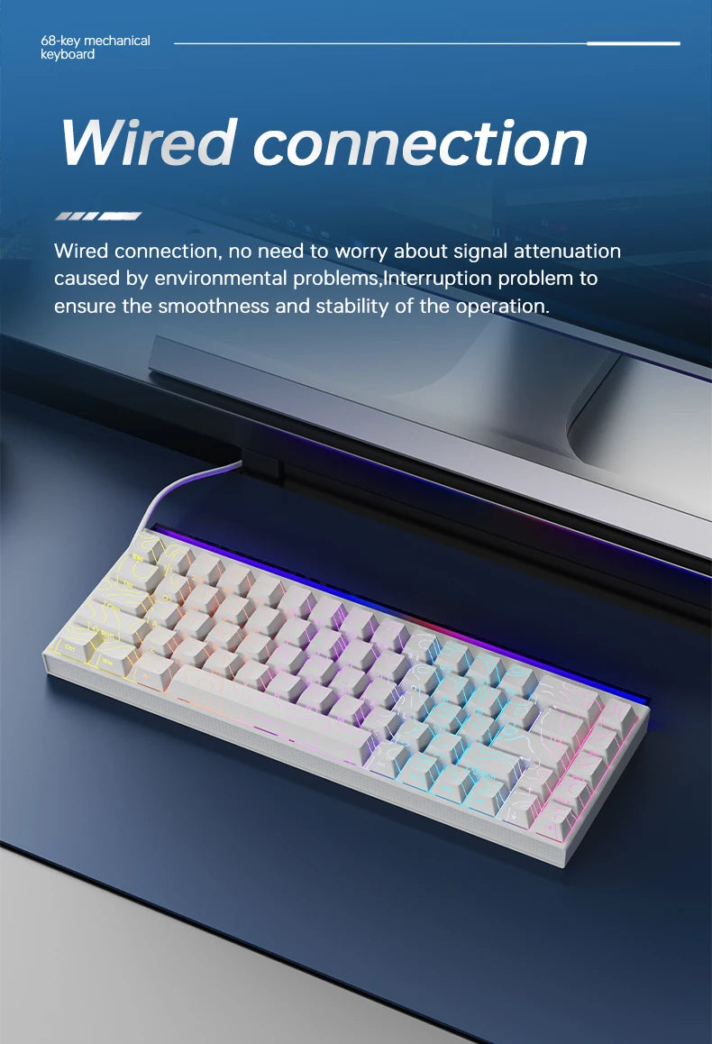 New Ajazz Nacodex Nk68 Mechanical Keyboard Terrain Keycap Rgb Light Bar 68-Key Wired Gaming Office Wired Connect Keyboard