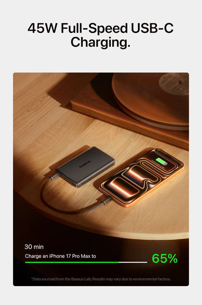 Baseus Qi2.2 25W Power Bank 10000mAh Magnetic Wireless Charging PD 45W USB-C Power Bank For iPhone 17 16 Pro Max Samsung S25