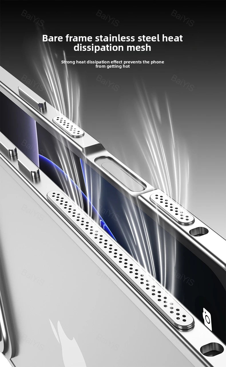Luxury Metal Alloy Lens Protector Frame Phone Case For iPhone 18 17 16 15 14 13 Pro Max Plus Heat Dissipation Shockproof Cover