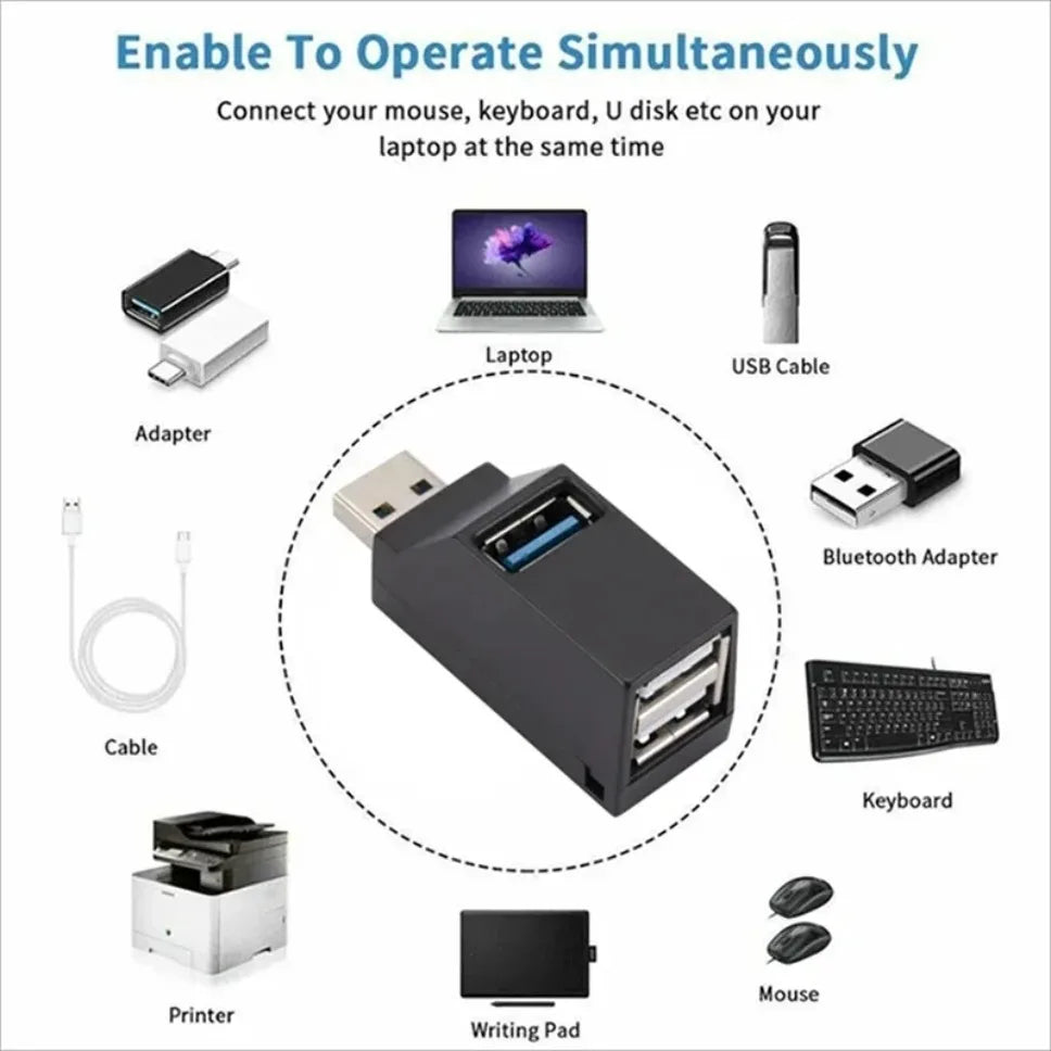 USB 3.0 Hub Adapter 3-Port High Speed Extender - Multi-Function Splitter  Adapter for PC/Laptop/Mouse with USB 2.0 Compatibility