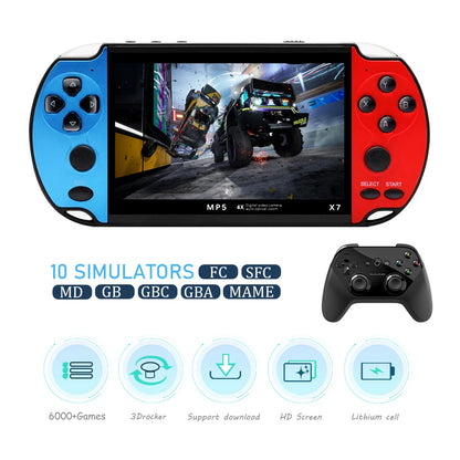 Retro X7 Handheld Game 4.3 Inch HD Large 8G Screen Classic Game Console Built-in 10000 Games Mini Handheld MP5 Video Game