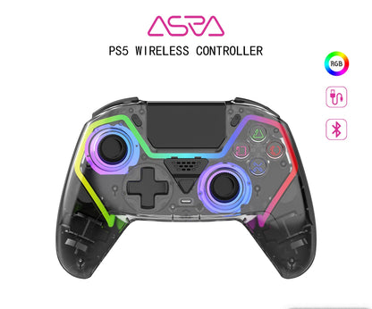 Transparent Wireless Controller HG-04D for PS5/PC/iOS/Android/Steam with BT 5.3,Macro Button,Touchpad,Hall Triggers & Joystick