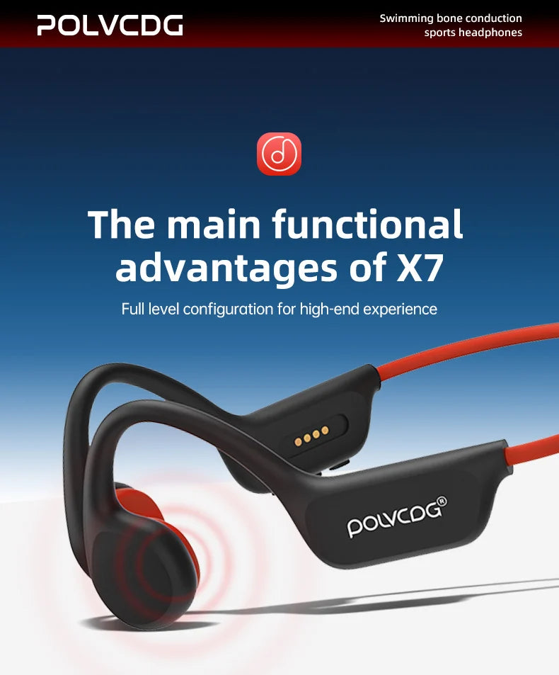 POLVCDG Bone Conduction Headset X7 IPX8 32GB Memory 5.3 Bluetooth Wireless Headset with Microphone Waterproof Swimming 2023new
