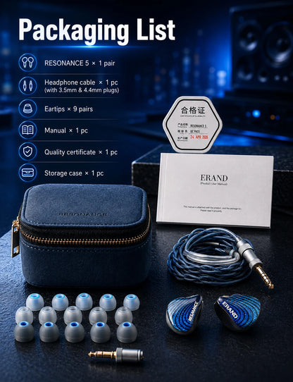ERAND RESONANCE 5 2DD+2BA+1MP Hybrid IEMs HIFI In-ear Wired Earphones 5-driver 5-tube 5-way Monitor Headphones Earbuds