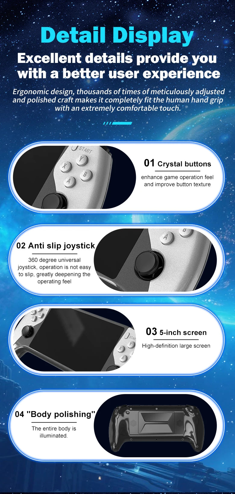 SF3500 Retro Handheld Video Game Console Linux System 5.0 Inch 854*480 IPS Screen 3000mAh Portable Pocket Video Games Player