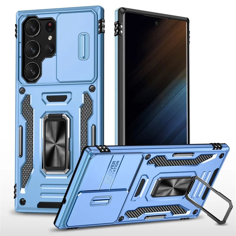 Rotating Ring Stand Slide Camera Lens Military Grade Armor Case For Samsung Galaxy S26 S25 S24 S23 S22 S21 Ultra Plus FE Cover