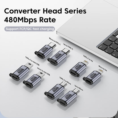 Micro USB To Type C Adapter Mini USB To USB C 480Mbps Fast Data Charging Connector USBC To Lightning Adapter For iphone Android