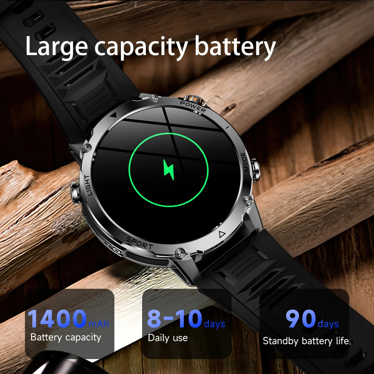 LIGE TANK Ultra 1400mAh Battery Military Smart Watch 10ATM Waterproof Heart Rate Flashlight Sports Bracelet Smartwatch Men Lady