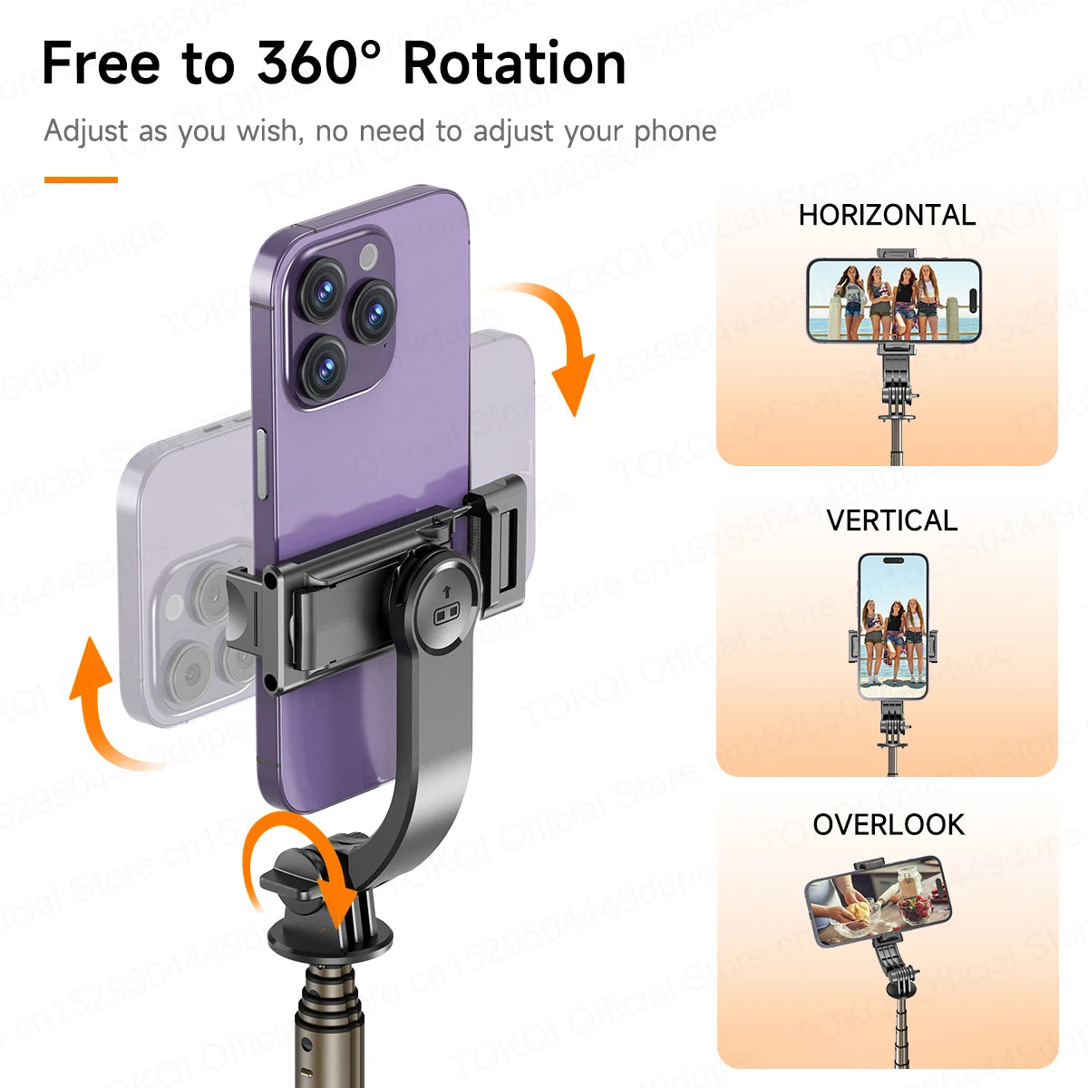 TOKQI Mini Selfie Stick Tripod with 3 Color Fill Light Detachable Holder 360 Rotation Bluetooth Remote for Vlog Live Streaming
