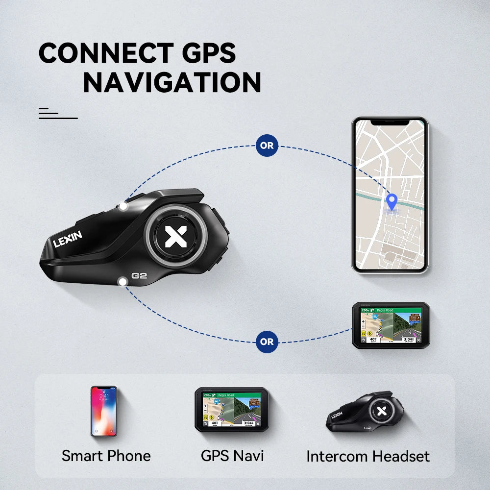 Lexin G2P Motorcycle Blutooth Intercom Helmet Bluetooth Headsets,Handsfree Communicator Up to 6 Riders Interphone with FM Radio