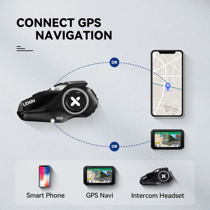 Lexin G2P Motorcycle Blutooth Intercom Helmet Bluetooth Headsets,Handsfree Communicator Up to 6 Riders Interphone with FM Radio