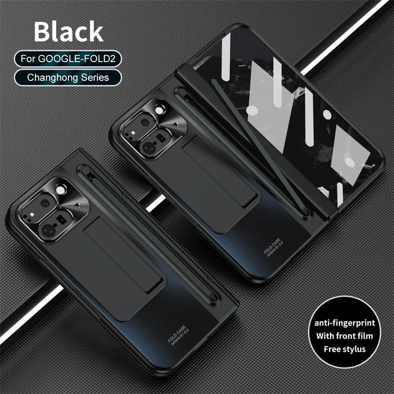 For Google Pixel 9 10 11 Pro Fold 2 Phone Case With Hinge Touch Pen Tempered Glass Film Stand Shockproof 360° Full Protect Cover