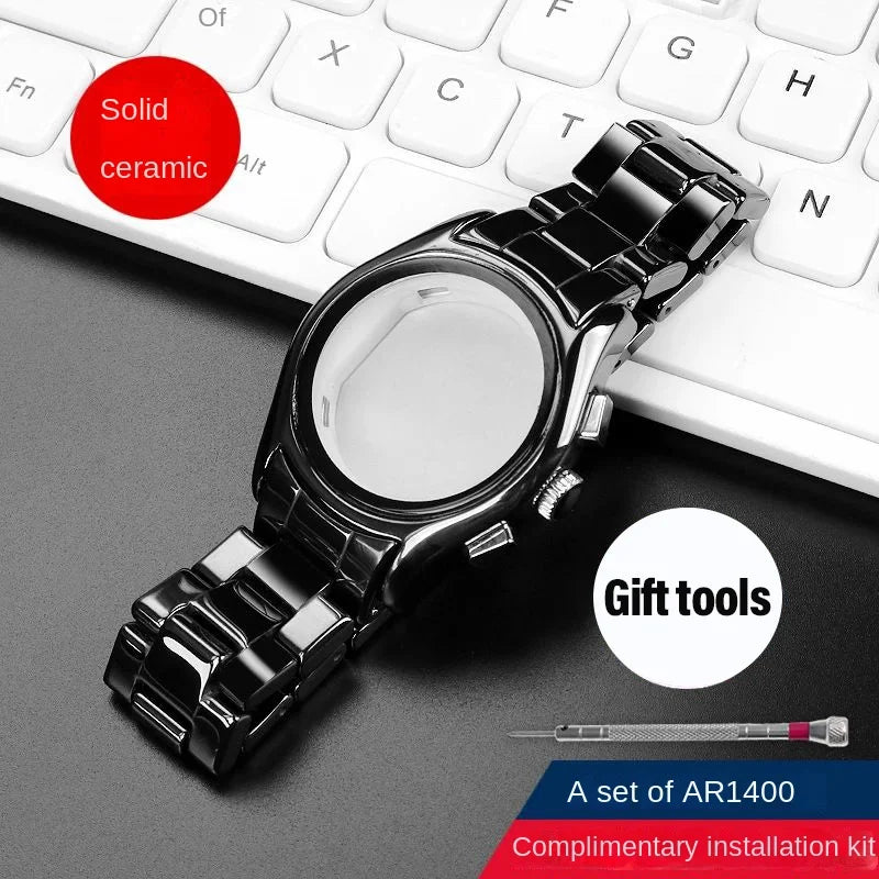 High quality Ceramic case watchband for Armani watch AR1451 AR1452 AR1400 AR1410 AR1421 AR1440 Men's black strap accessories
