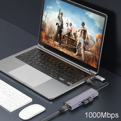 MZX USB A Type C 3.0 Hub to RJ45 Network Card Converter 1000Mbps Ethernet Concentrator Adapter Docking Stattion Splitter Dock