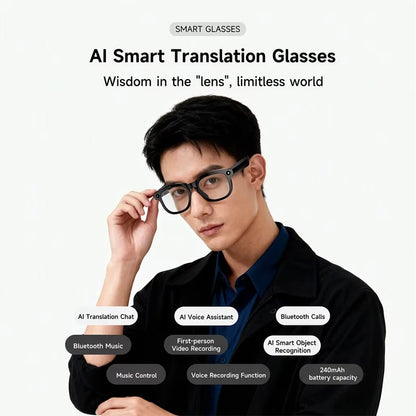 AI Smart Translation Glasses Real-time Translator Bluetooth 5.3 Calling HD Lens 240mAh Battery Lightweight Unisex