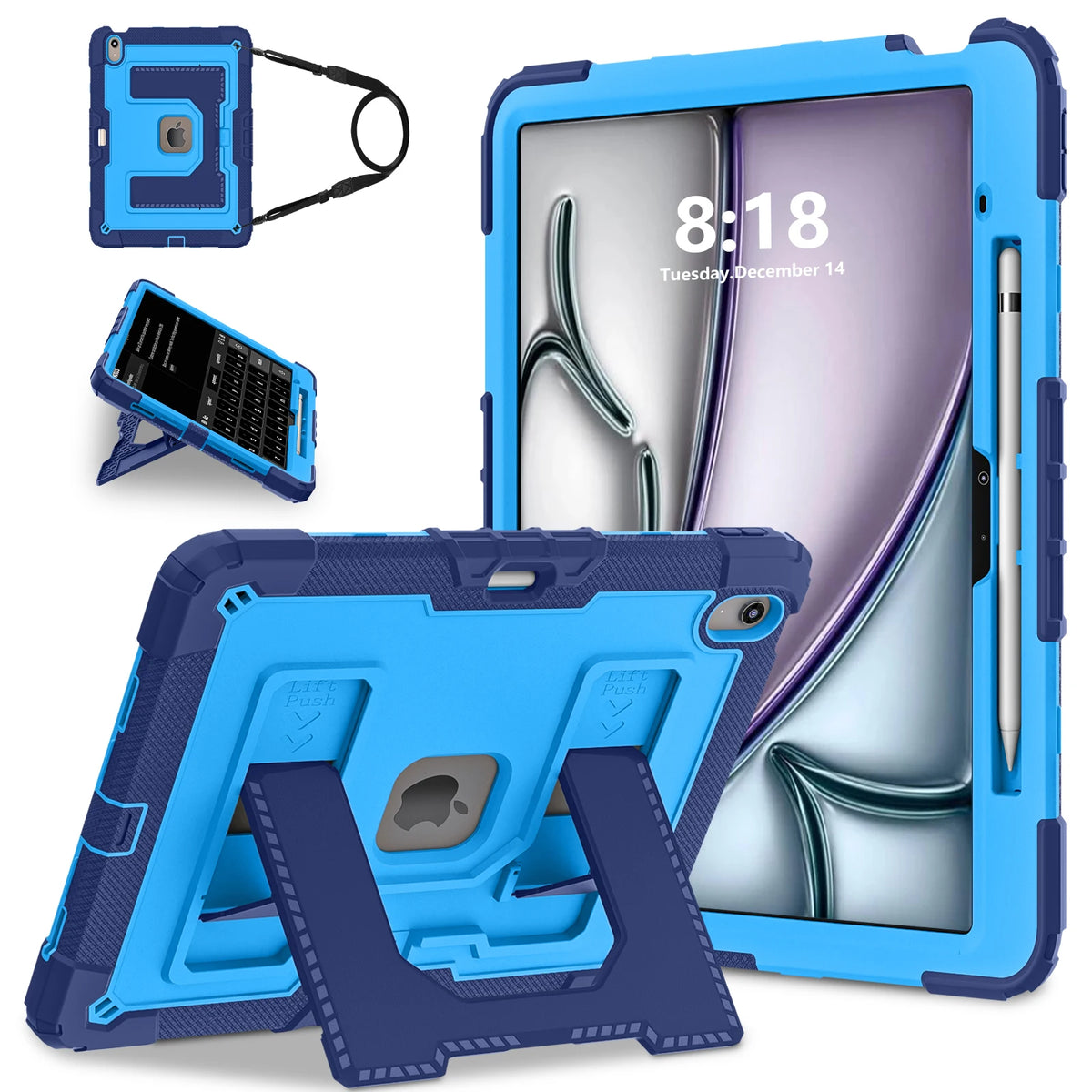Heavy Duty Shockproof Case for iPad Air 13 11 M4/3/2 Air 4 5 Mini 6 A17 Pro Rugged Protective Cover with Pen Holder/Kickstand