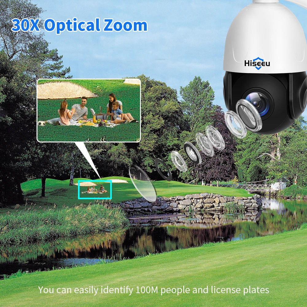Hiseeu 8MP PTZ POE Camera 30X Optical Zoom Outdoor 2-Way Audio Color Night Vision Street Surveillance IP Camera IP66 Waterproof