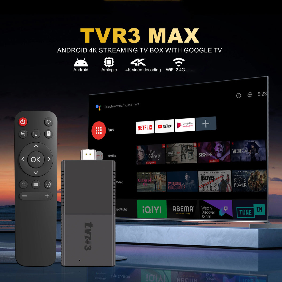TV Stick TVR3 Max 8+128 Android 14 Smart 4K Video Decode Player Supports Netflix & YouTube Home Entertainment Android TV Box