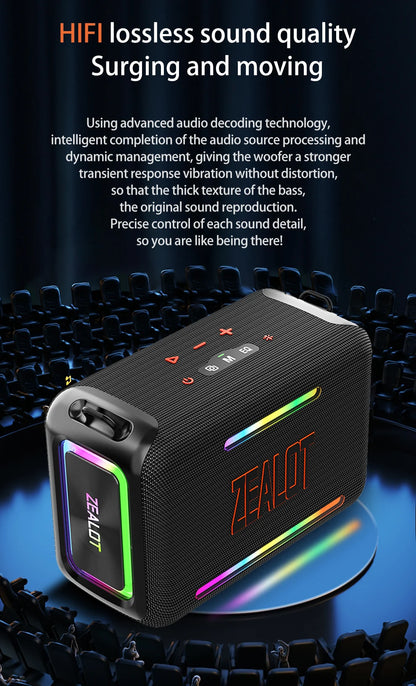 ZEALOT S95 120W Portable Bluetooth Speaker High Volume Waterproof 24000mAh Wireless TWS Subwoofer Suporrt USB/TF/AUX RGB Light.