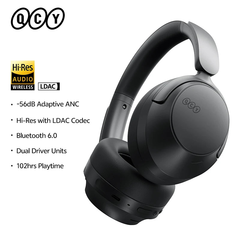 QCY Wireless Bluetooth 6.0 BH25H3SA Headphone 3D Spatial Audio Earphone -56dB Adaptive ANC 53mm Driver Foldable Over Ear Headset