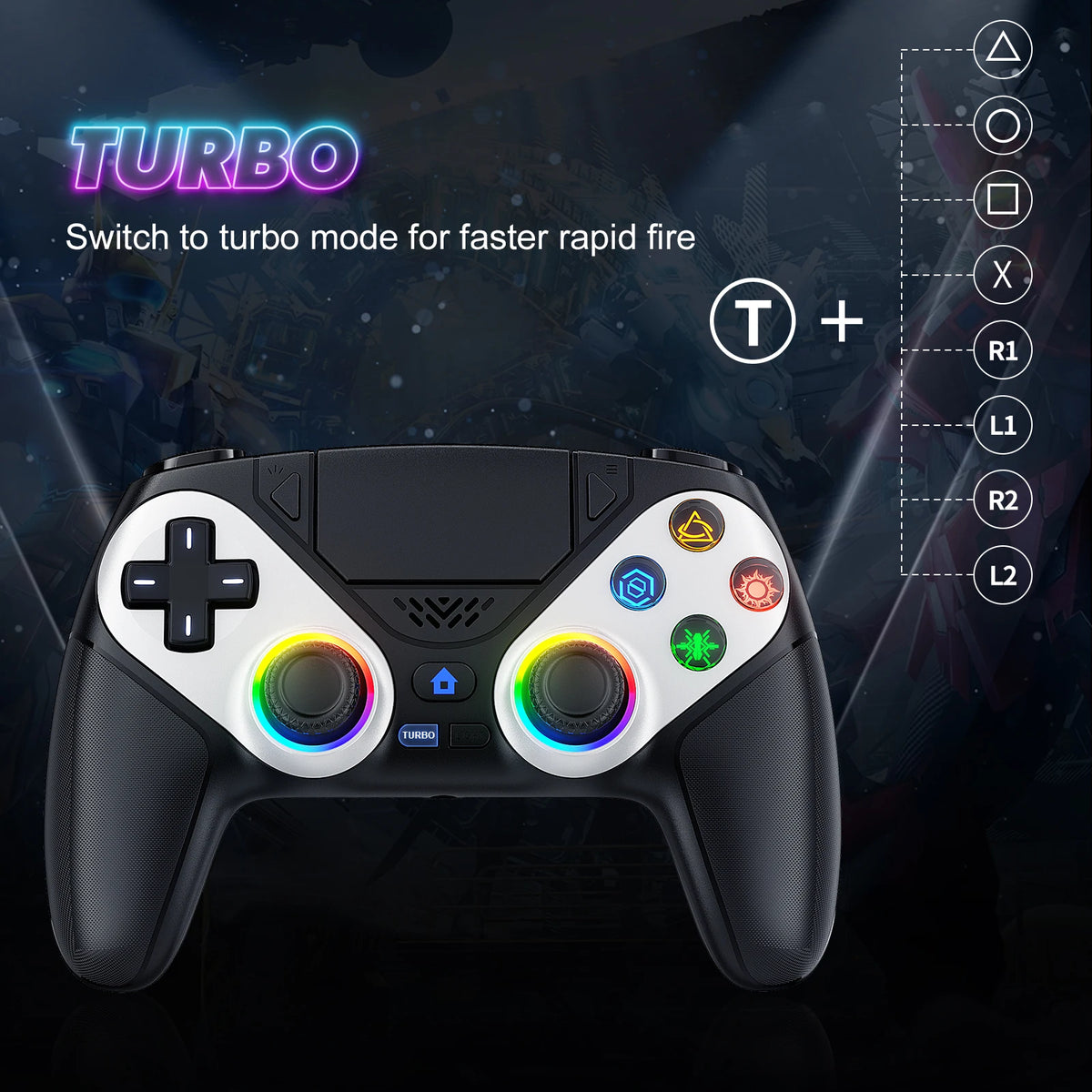 RGB Gamepad For Playstation 5/PS5 Pro/Slim/PC Wireless PS5 Controller 3D Game Joystick Dual Vibration Macro/Turbo Function