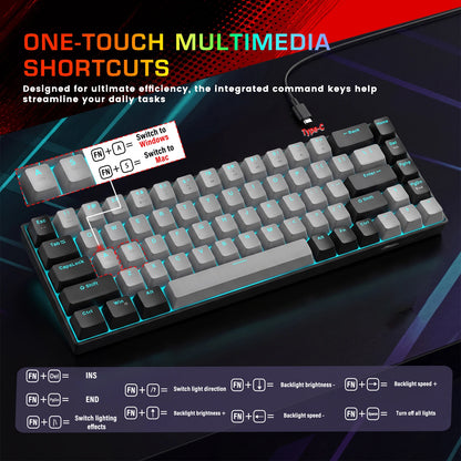 FocusOnPC MK-BOX Portable 60% Mechanical Gaming Keyboard, 68 Keys Compact Wired Keyboard with LED Backlight for Gaming & Office, Compatible with PC, Laptop & Mac, Free Random Mouse Pad Included