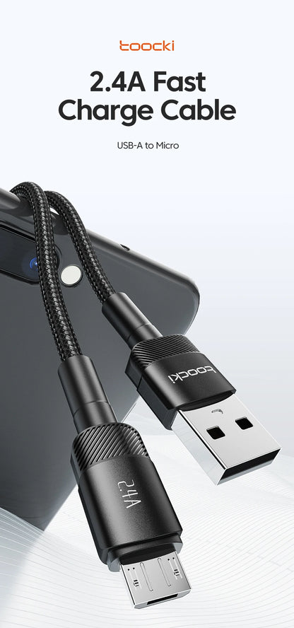 Toocki Micro USB Cable 2.4A Fast Charging Micro Data Cord For Samsung S6 S7 Redmi Note 4 For Headhpone Earphone iPad Micro USB