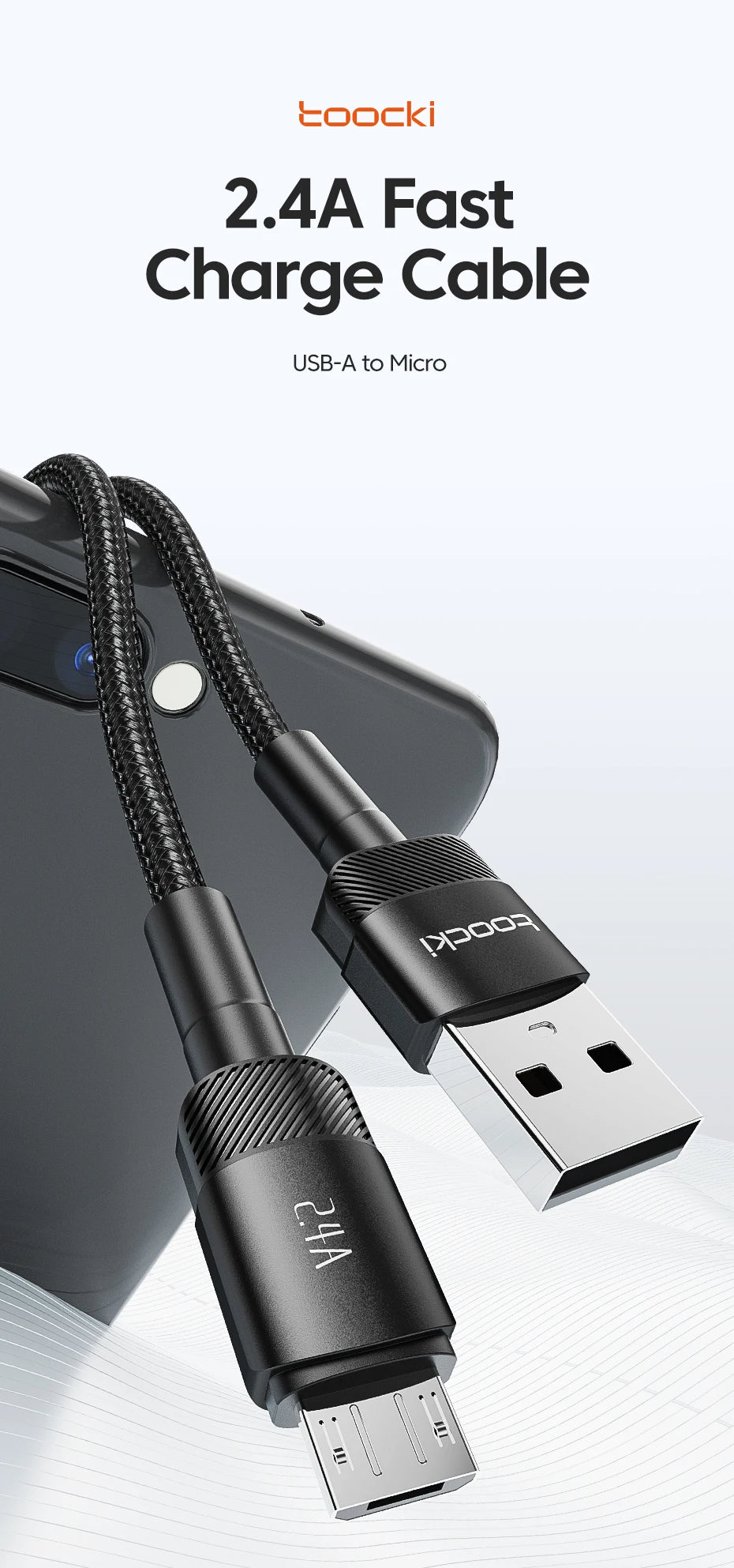 Toocki Micro USB Cable 2.4A Fast Charging Micro Data Cord For Samsung S6 S7 Redmi Note 4 For Headhpone Earphone iPad Micro USB