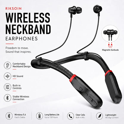 Bluetooth 5.4 Neckband Wireless Earbuds with Mic, 100H Standby Stereo Magnetic Sports Headphones for Running, Gym, Travel, Phone