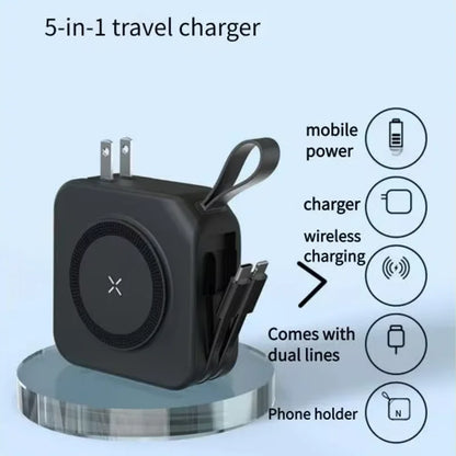 Magnetic Wireless Charging Bank 10000mAh PD22.5W Built-in Cable Plug 3in1 Fast Charging Portable Power Bank for iPhone 17 16 15