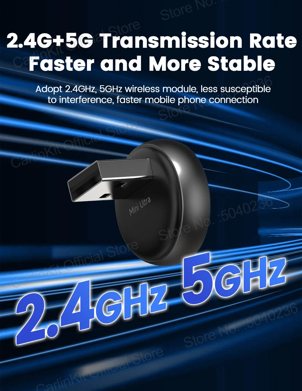 2026 CarlinKit 5.0 Mini Ultra 3 CarPlay Android Auto Wireless Adapter 2.4G&5.8GHz WiFi BLE OTA Upgrade For OEM Car Plug and Play