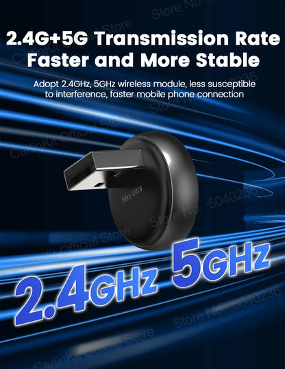 2026 CarlinKit 5.0 Mini Ultra 3 CarPlay Android Auto Wireless Adapter 2.4G&5.8GHz WiFi BLE OTA Upgrade For OEM Car Plug and Play