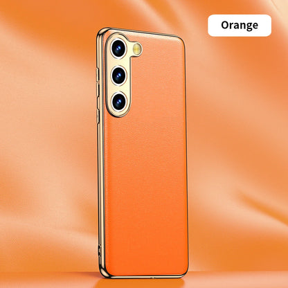 Genuine Cowhide Leather Phone Case for Samsung Galaxy S25 S24 S23 Ultra S22 Plus S21 Note 20 Plating Shockproof Protector Cover