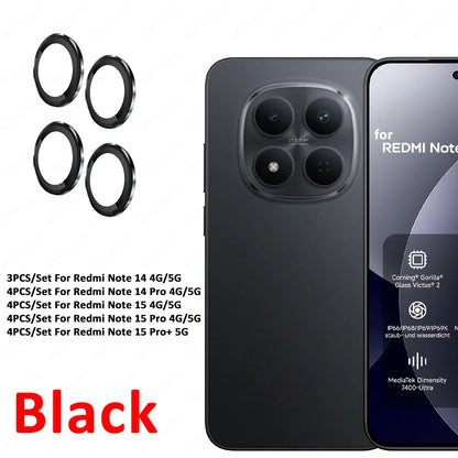 Alloy Camera Glass Case For Xiaomi Redmi Note 15Pro 15 17 Pro Max 5G 3D Metal Ring Lens Protector Note15 Pro+ 14Pro Plus 14 4G