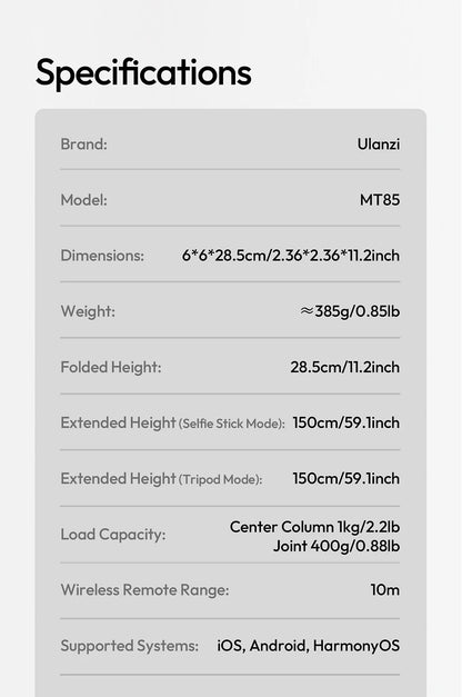 Ulanzi MT85 1.5M Upgrade Magsafe Phone Tripod for Iphone 17 16 15 Android Automatic Tripod Selfie Stick for Smartphone Vlog Live