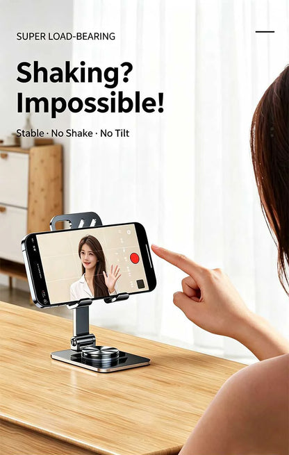 Mobile Phone Stand - Metal Desk Stand - 360° Rotating and Folding Desktop Stand for Easy Storage of Mobile Phones and Tablets