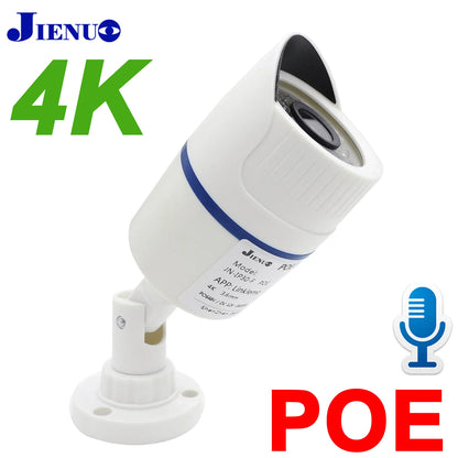 JIENUO 4K Poe Camera IP Outdoor Waterproof Security Surveillance Night Vision 4MP 5MP 8MP Onvif Audio CCTV Video HD Home Cam Net