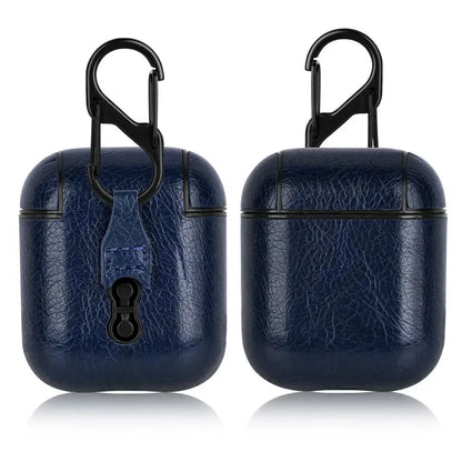 PU Leather Earphone Case for AirPods 1/2 Gen Earbuds Cover Wireless Headphone Protective Shell with Carabiner