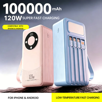 Oloey 2026 100000mAh Power Bank, 120W Super Fast Charging, Large Capacity, Built-in 4 Cables, Portable External Battery Charger
