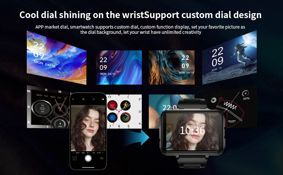 LOKMAT APPLLP 5 MAX Android Watch Phone Square Big Screen Wifi 4G Calls Smartwatches Dual Camera with Flashlight Gaming Watch
