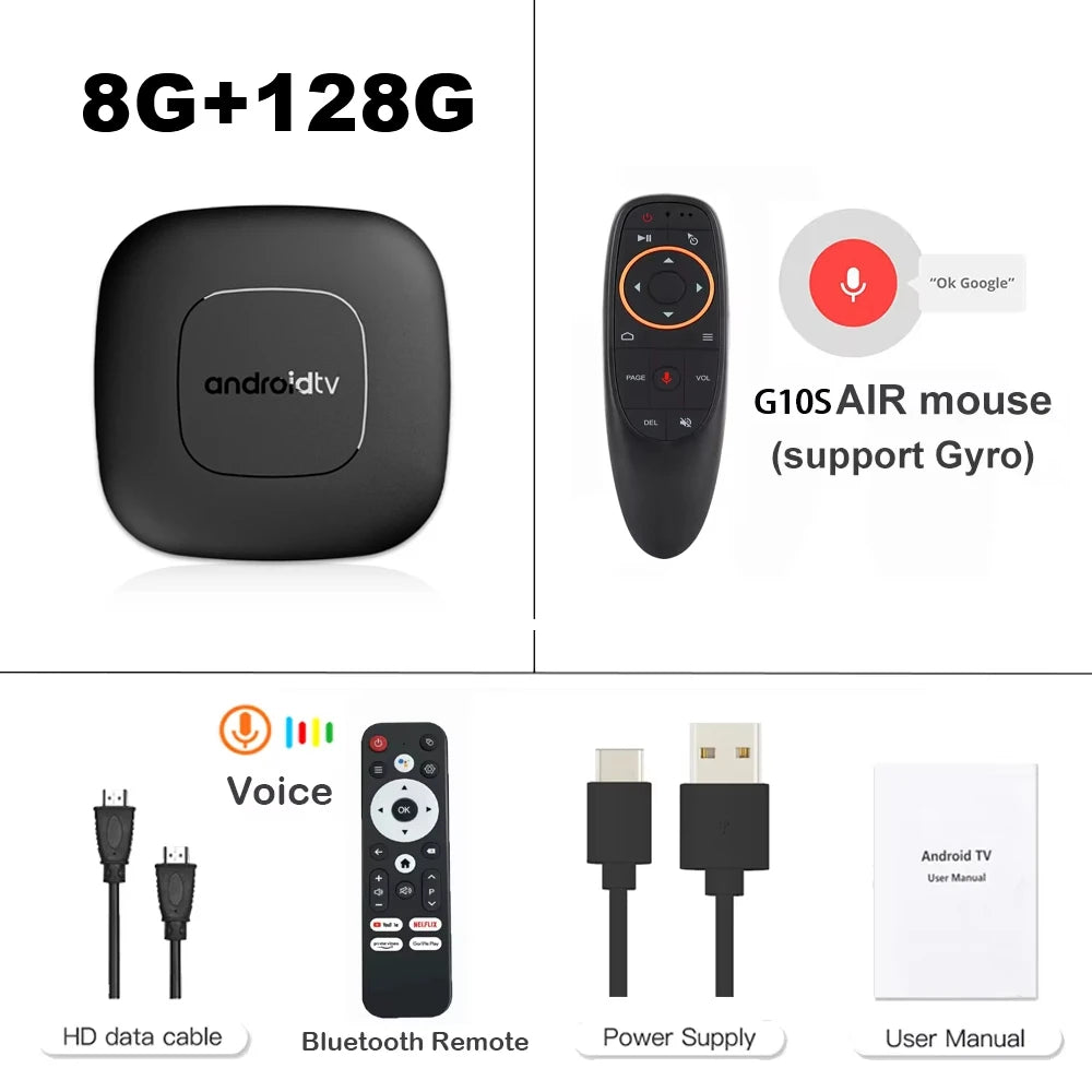 T1 Android 16 TV Box Support Dual Band Wifi BT5.4 8K HD Video Max Memory 128GB Voice Remote Suitable for Home TV Media Playback
