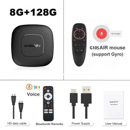 T1 Android 16 TV Box Support Dual Band Wifi BT5.4 8K HD Video Max Memory 128GB Voice Remote Suitable for Home TV Media Playback