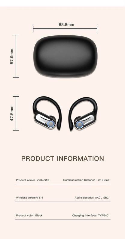 TWS Bluetooth Earphones With Microphones Sport Ear Hook LED Display Wireless Headphones HiFi Stereo Earbuds Waterproof Headsets