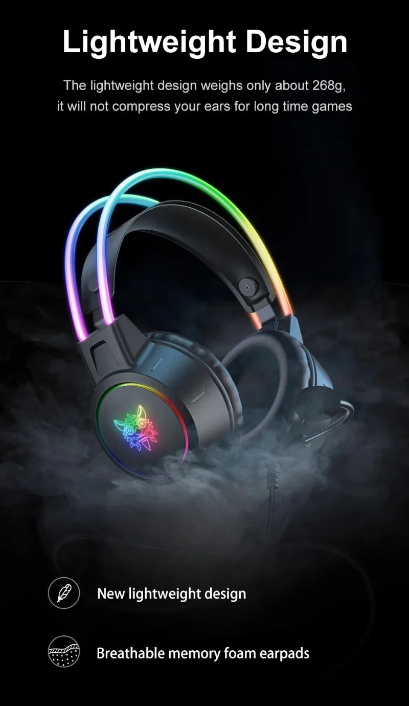 ONIKUMA X15 Pro Pink Cat Ear Gaming Headset Wired RGB Headphones 50MM Driver 3.5MM Stereo Sound Flexible Mic for PC PS4 PS5 Xbox