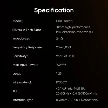 HiBy Yacht10 Dynamic Mg & Al Alloy Dome Polymer Diaphragm Dual Magnetic Core 1.2T Magnetic Force Coaxial Cable IEM Earphones