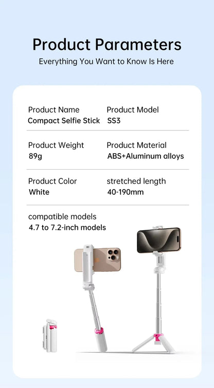 Wireless Foldable Selfie Stick & Phone Stand - 4-in-1 Mini Aluminum Alloy Gimbal Holder, Compact Design for Travel & Smartphones