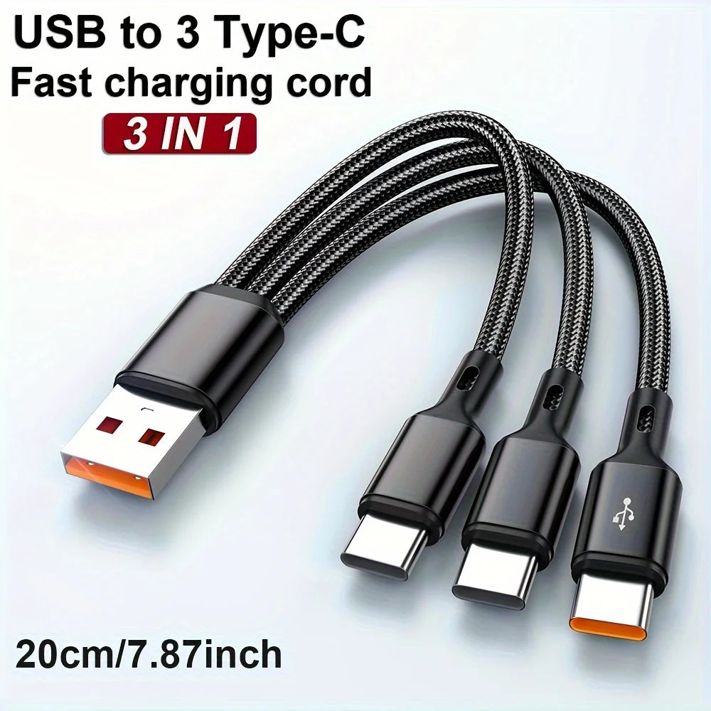 240W USB C Phone Charger Fast Charging Wall Adapters 100W 6A 3 In 1 USB-A to 3 ×Type-C Data Cables For iPhone 15 Samsung Xiaomi